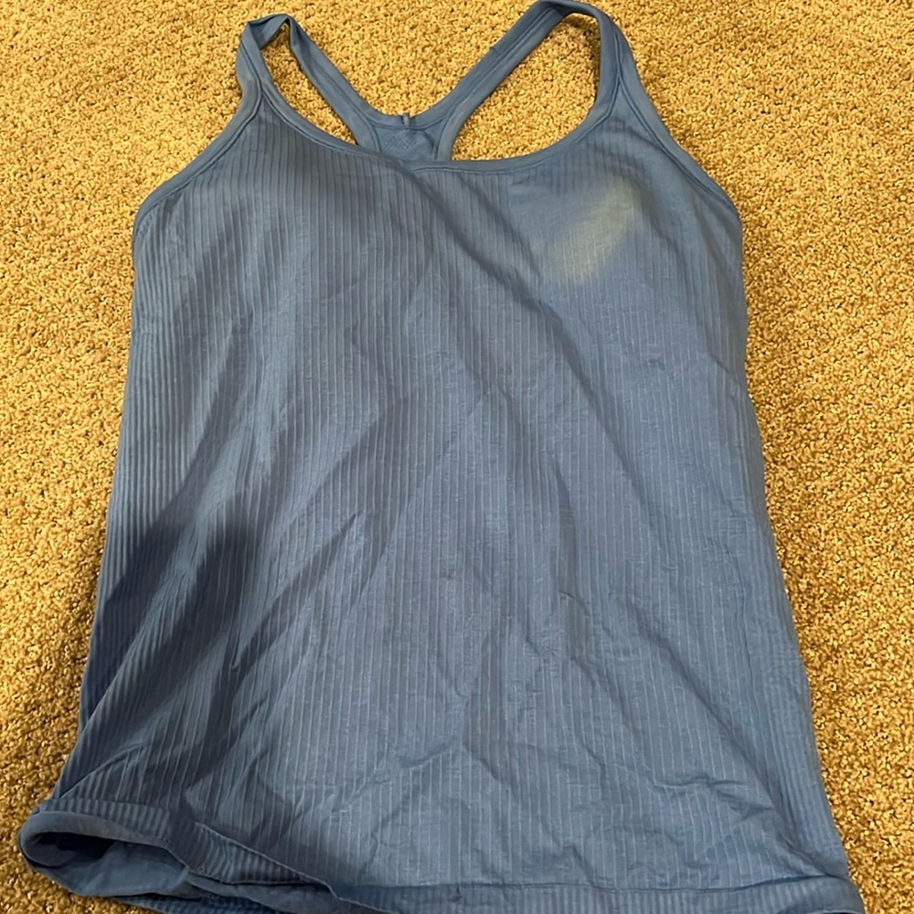 blue lululemon Ebb to street tanktop